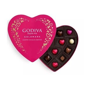 Godiva Goldmark Assorted Chocolate Creations 14 Piece Pink Heart Tin Gift Box